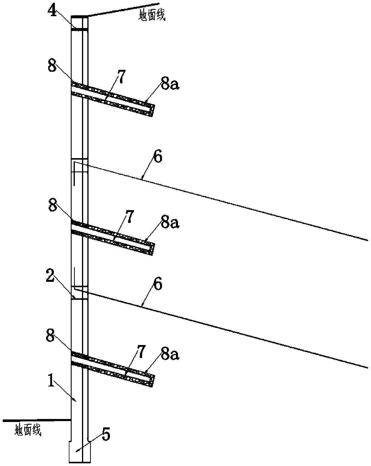 Ribbed column anchor rod retaining wall without notch groove