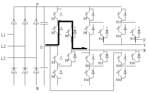 Insulated gate bipolar translator (IGBT) clamping three-level frequency converter