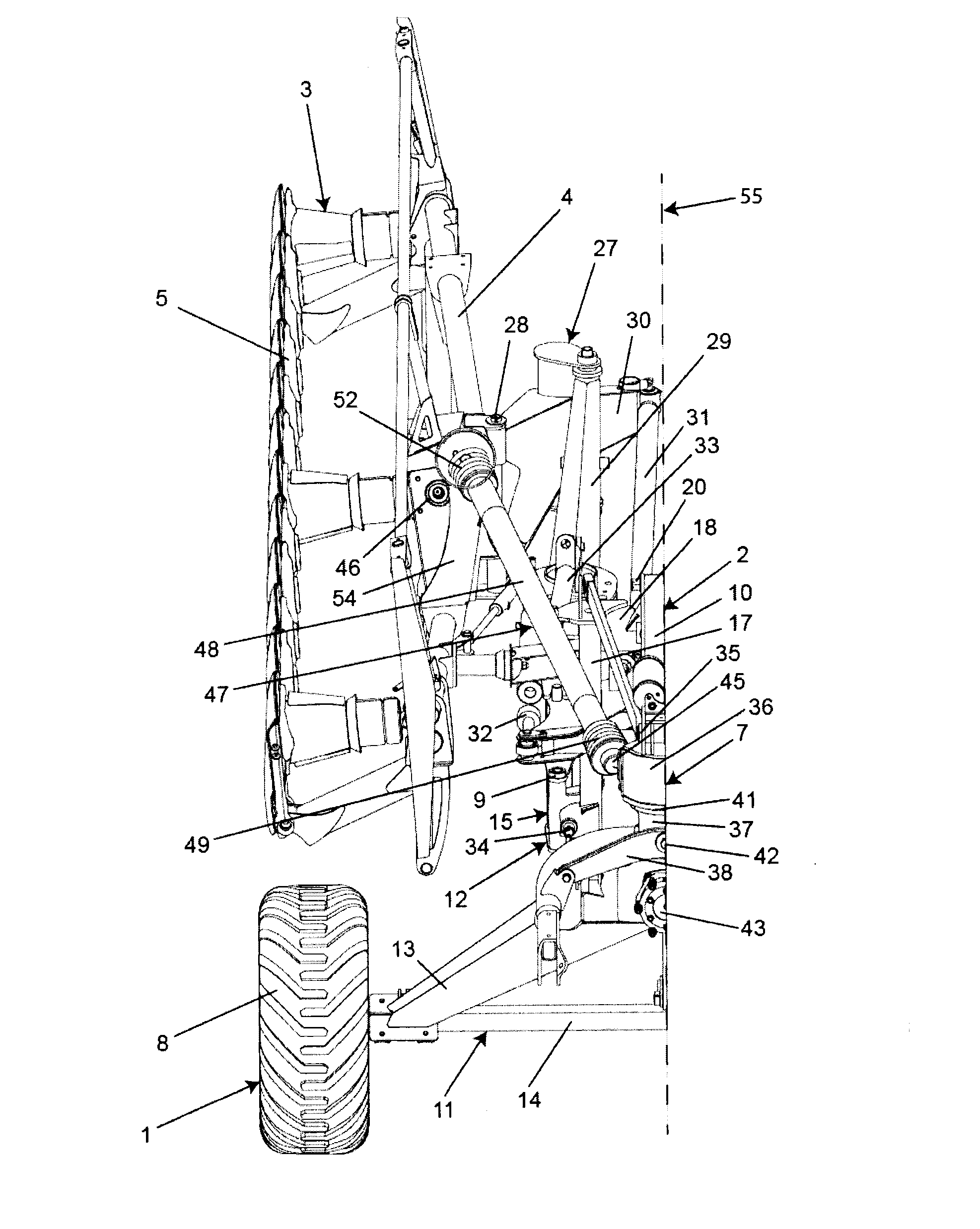 Agricultural machine with a folding device