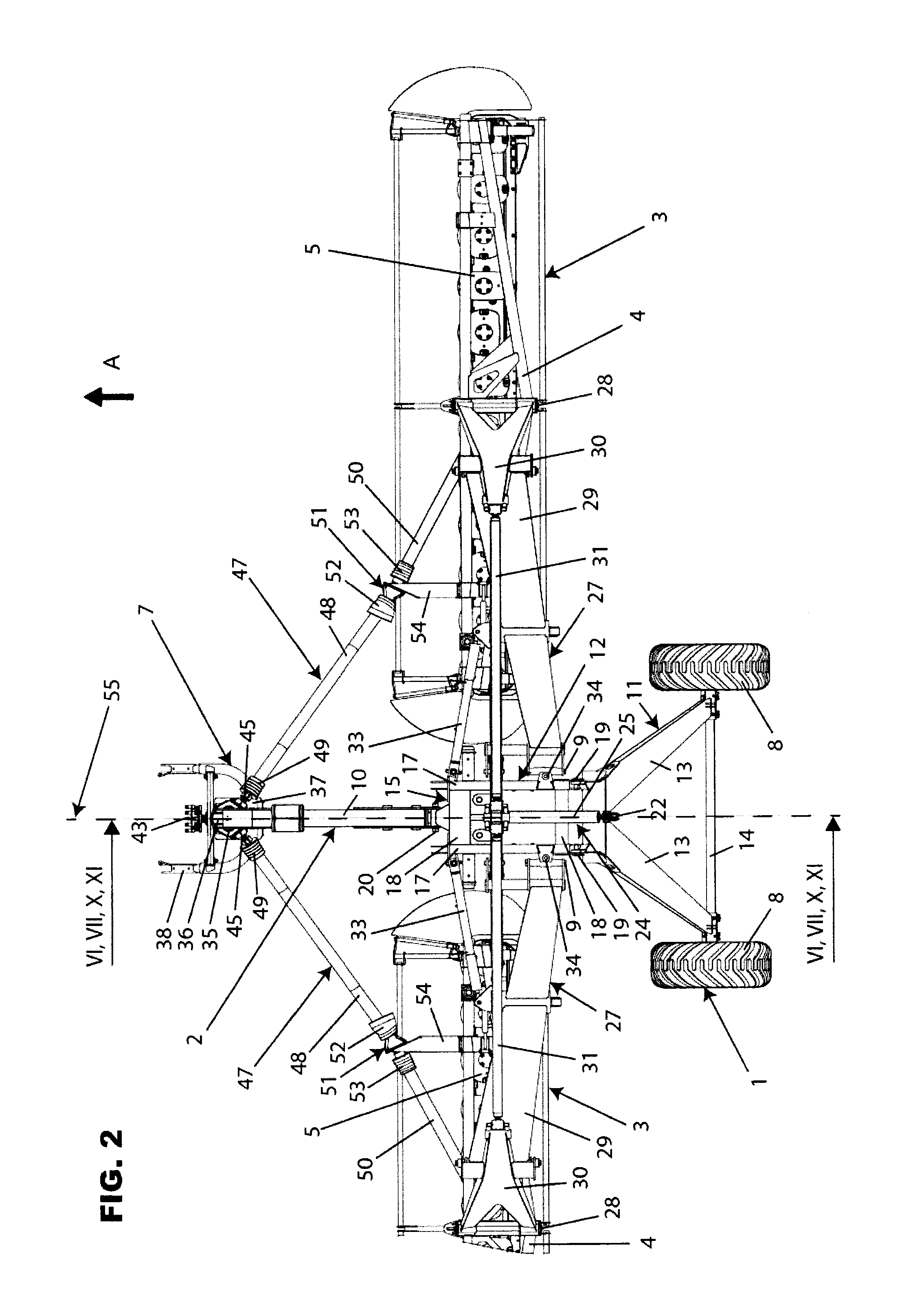 Agricultural machine with a folding device