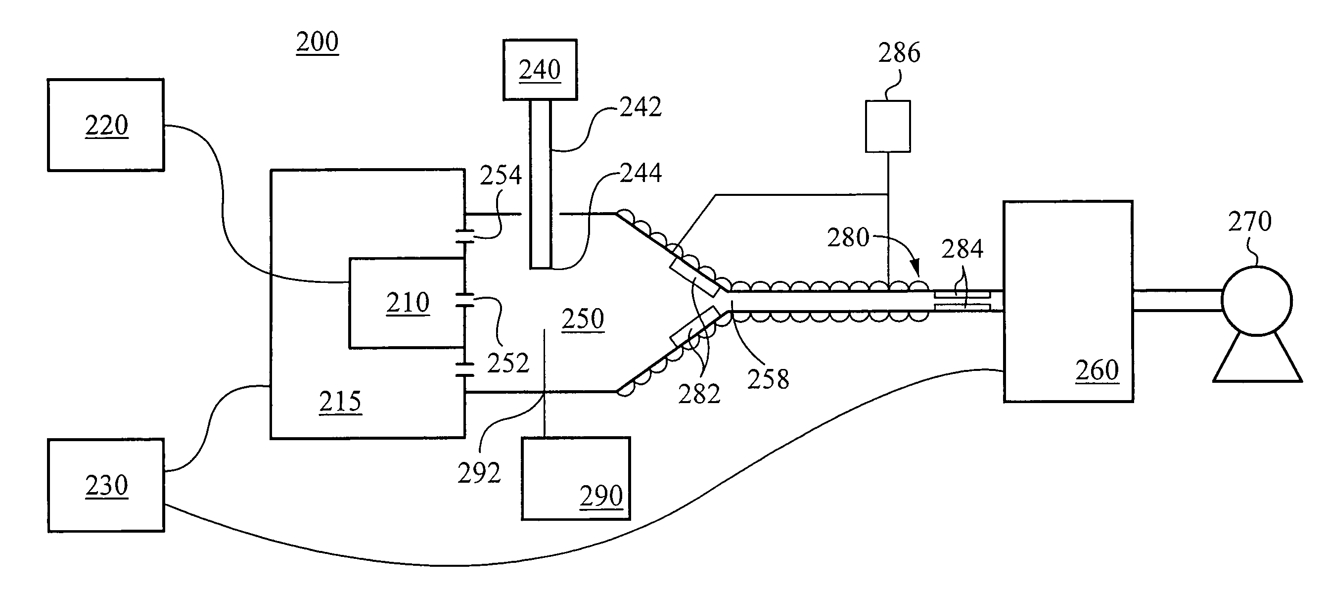 Gas delivery system with constant overpressure relative to ambient to system with varying vacuum suction