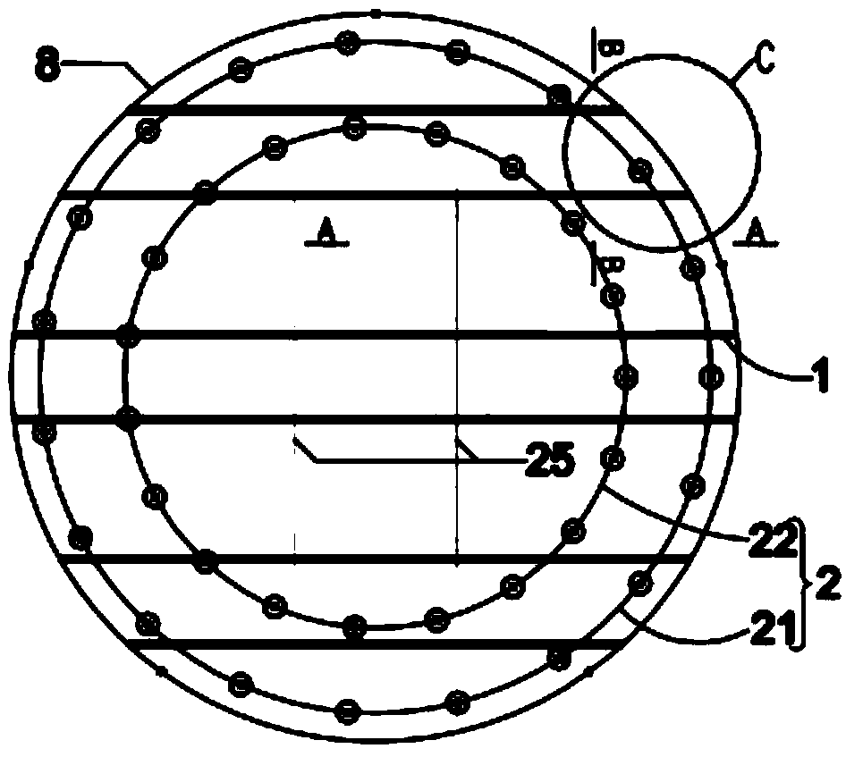 Multi-section circular open caisson inner scaffold fabricated type supporting platform