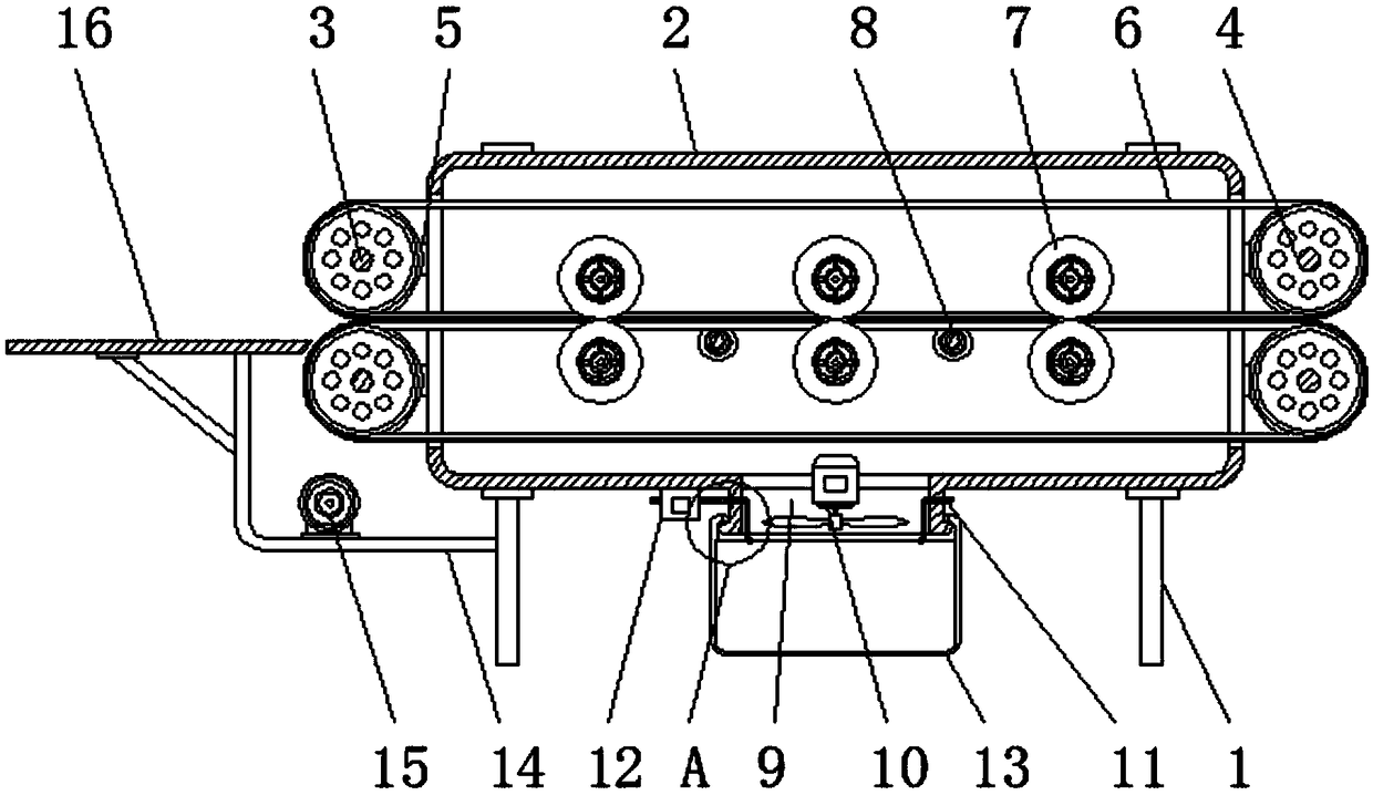 Transmission device for garment production and with dust removal function and for conveniently fixing garment