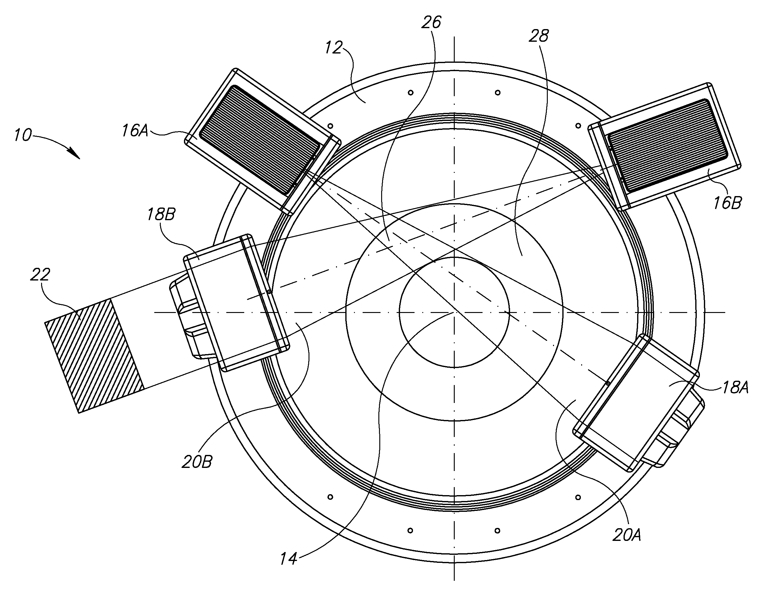 CT scanning system with interlapping beams