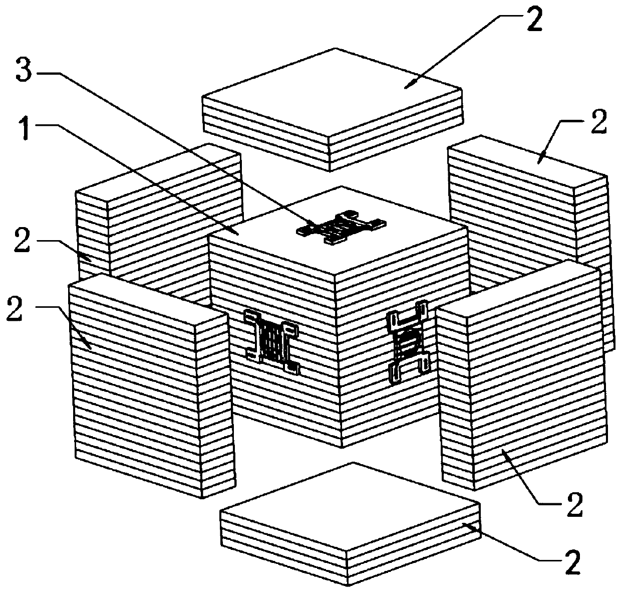 A shim laminated sample suitable for testing three-dimensional dynamic magnetic properties