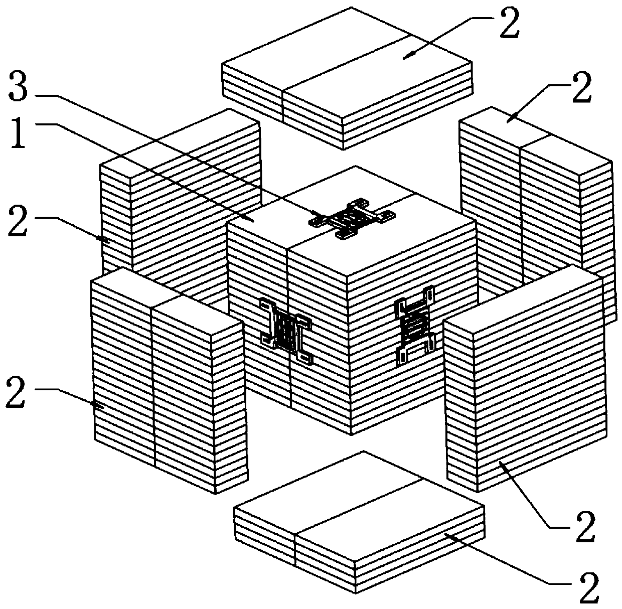 A shim laminated sample suitable for testing three-dimensional dynamic magnetic properties