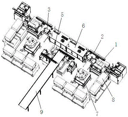 Comprehensive assembly line for automatic adhesive-dispensing and hot-pressing