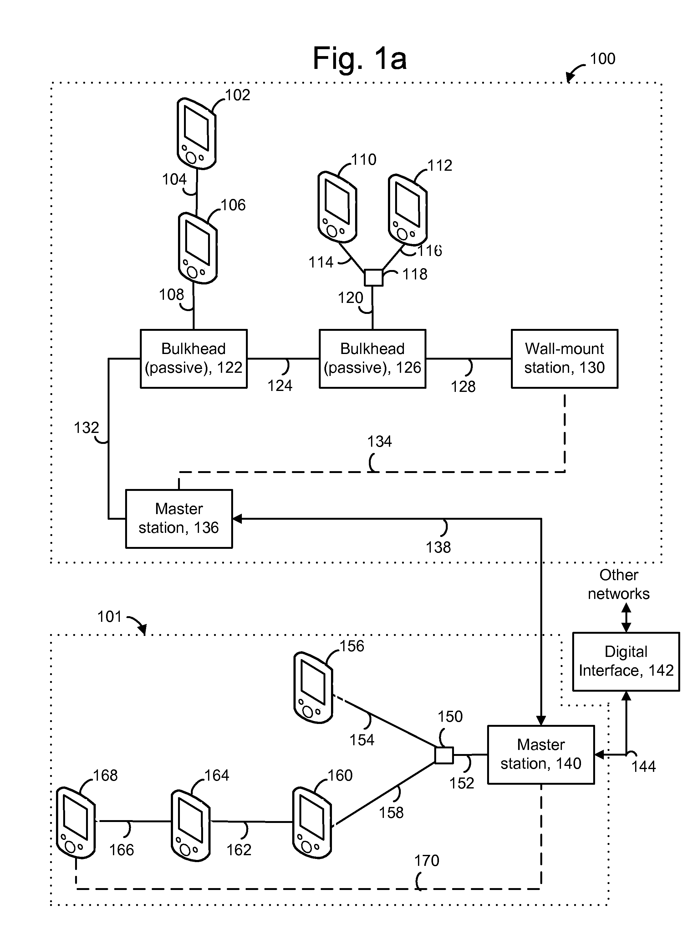 Digital intercom network over dc-powered microphone cable