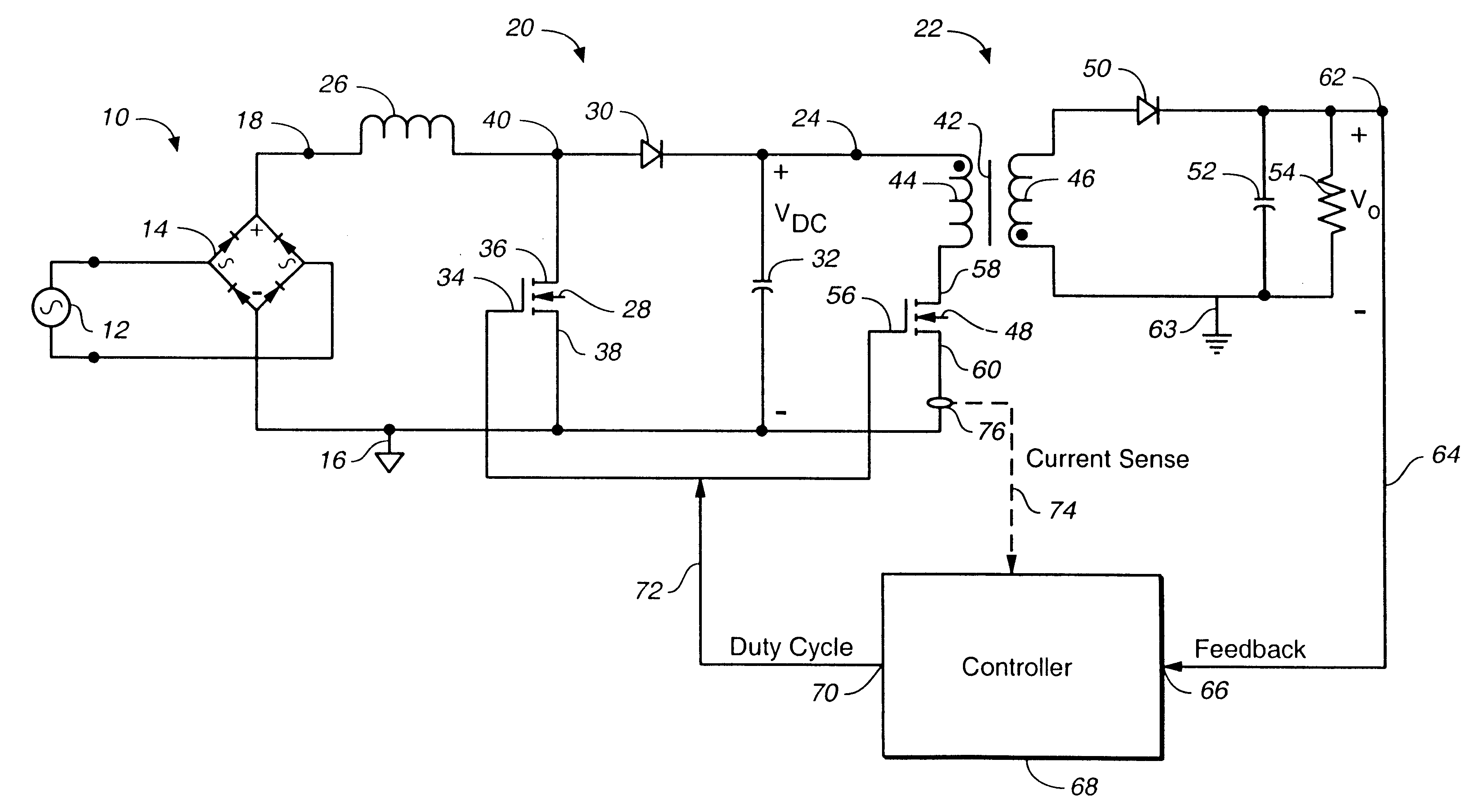 Topology and control method for power factor correction