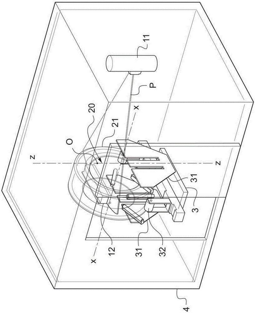 Device and method for the non destructive testing of tyres by tomography