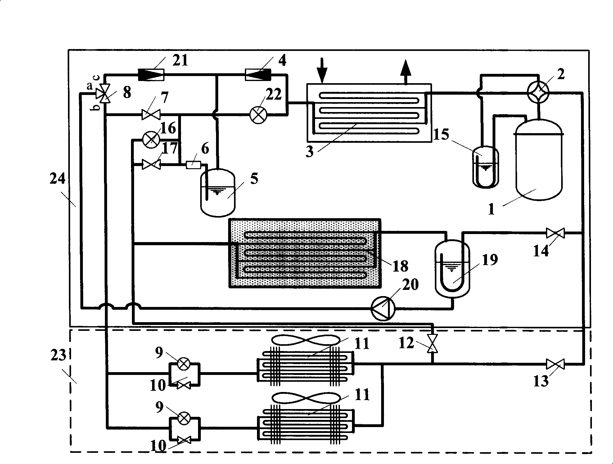 Refrigerant mechanical circulation type ice storage cold-hot pump air-conditioning unit