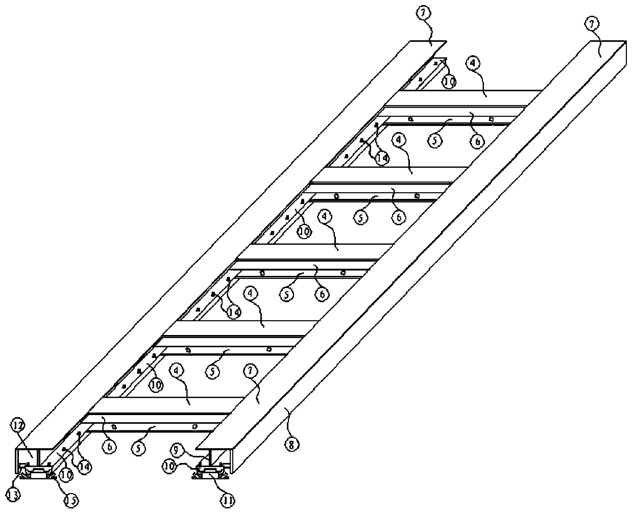 High-speed maglev track and bridge beam part structure containing longitudinal-cross beam type track section