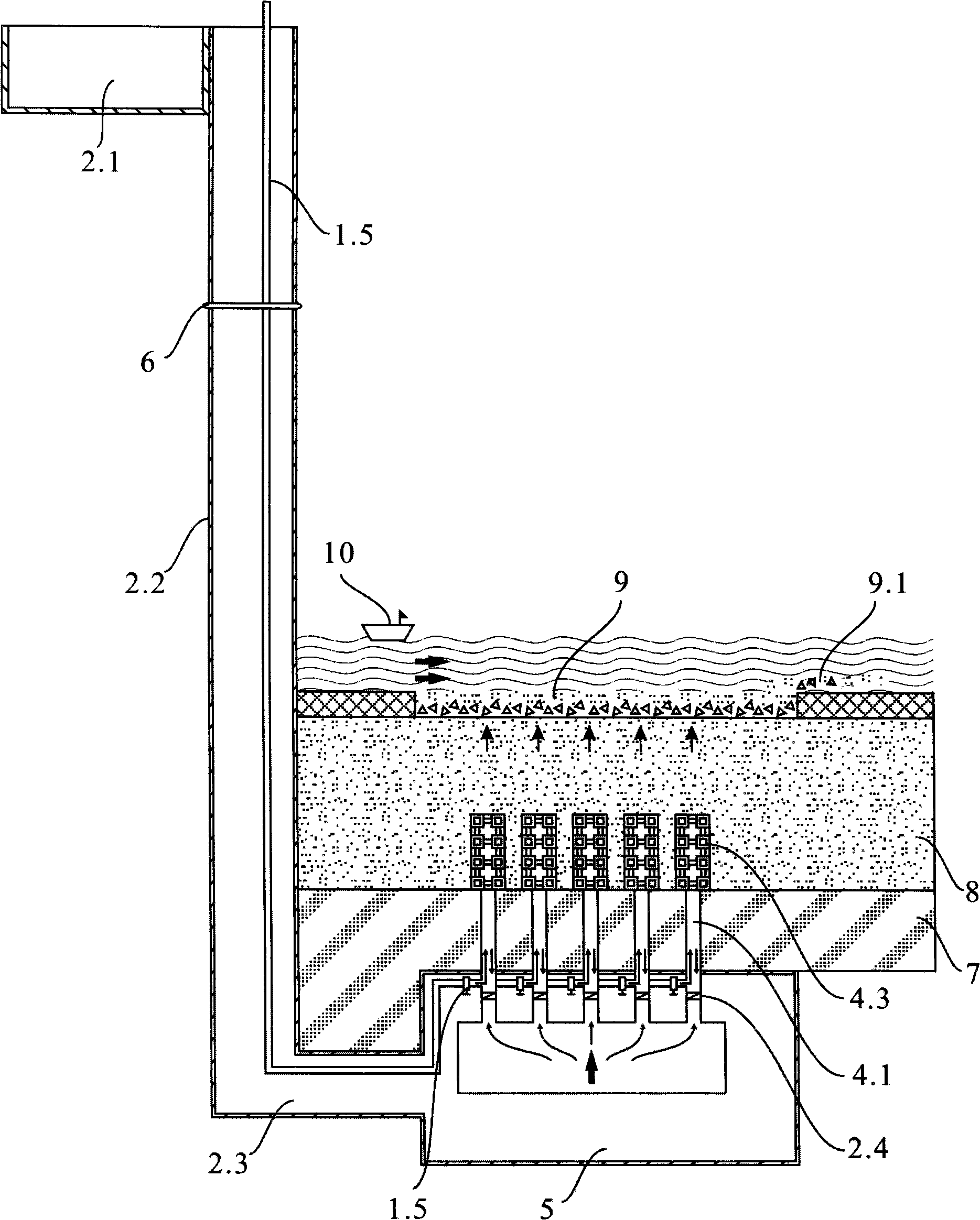 Method for air-water backwashing and surface cleaning natural filter bed filter material and a cleaning control system thereof