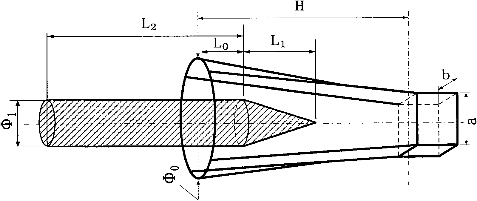 8mm wave dielectric loaded moment circle transition horn antenna