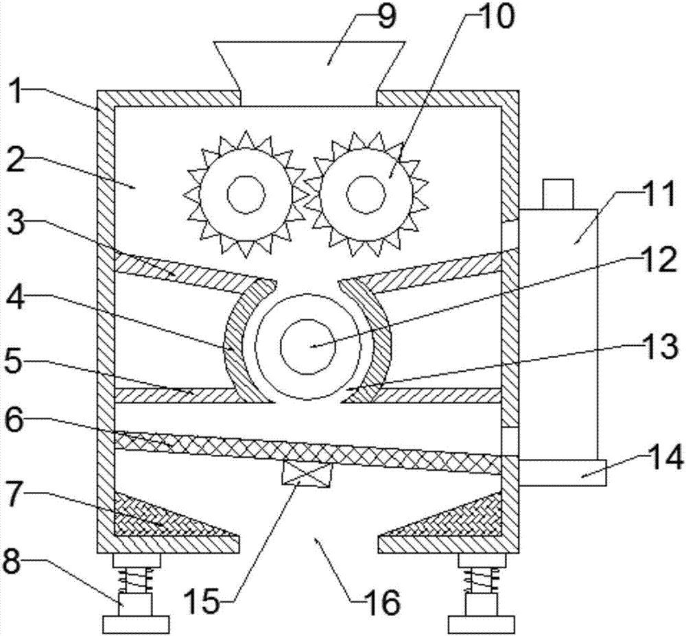 Damping type building material circulation smashing and crushing device