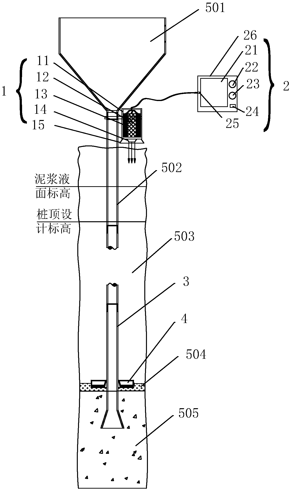 Real-time detection system and detection method for super-long bored pile elevation