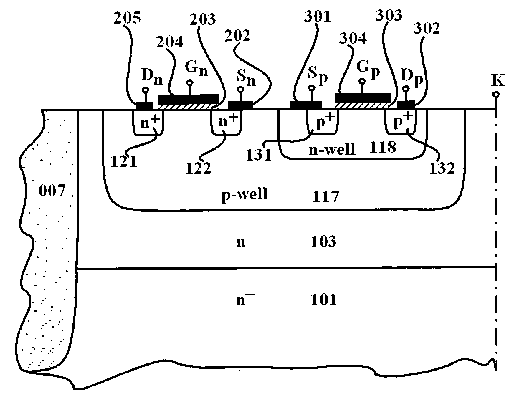 Semiconductor device with a u-shape drift region