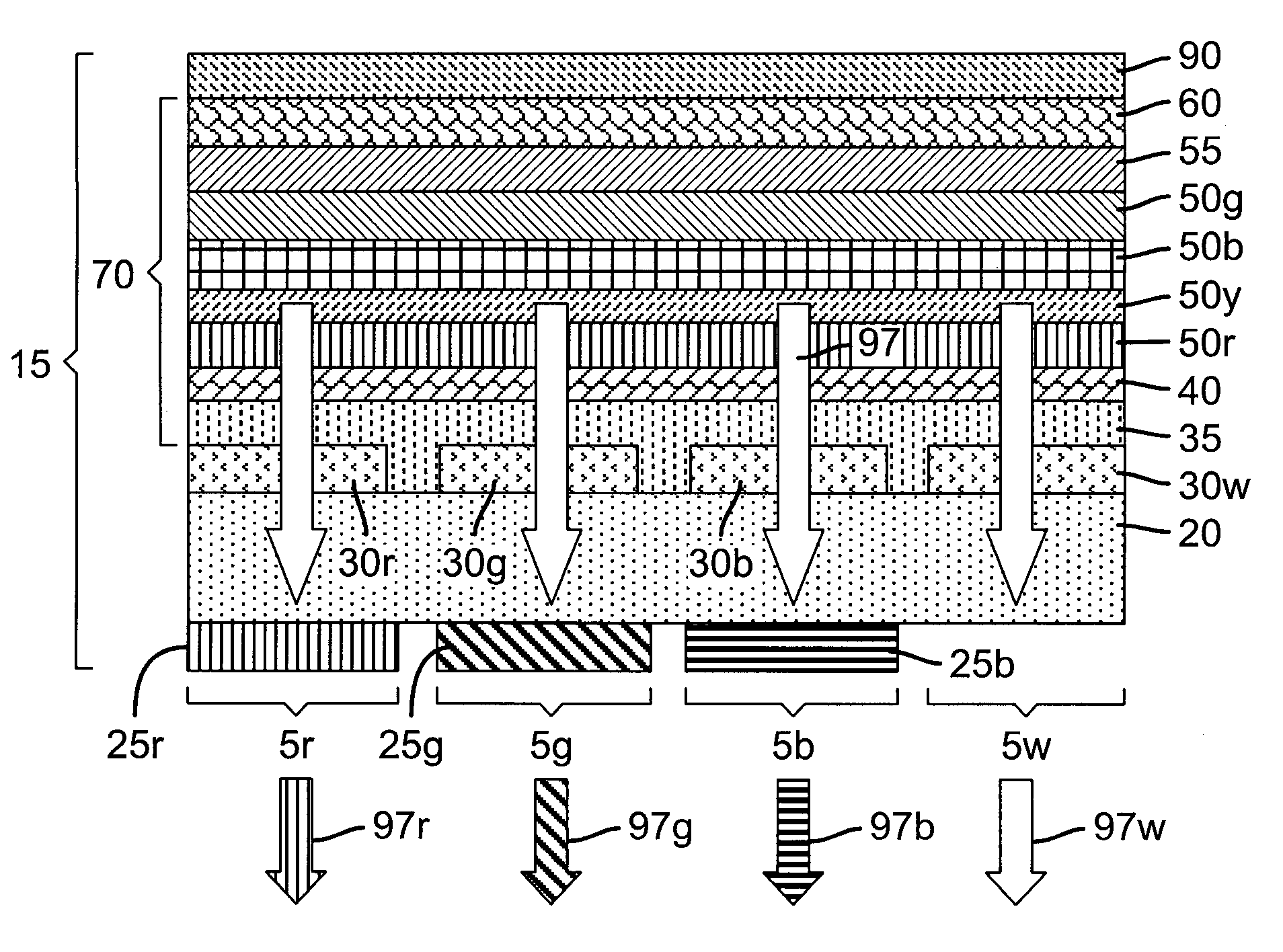 Efficient white-light OLED display with filters