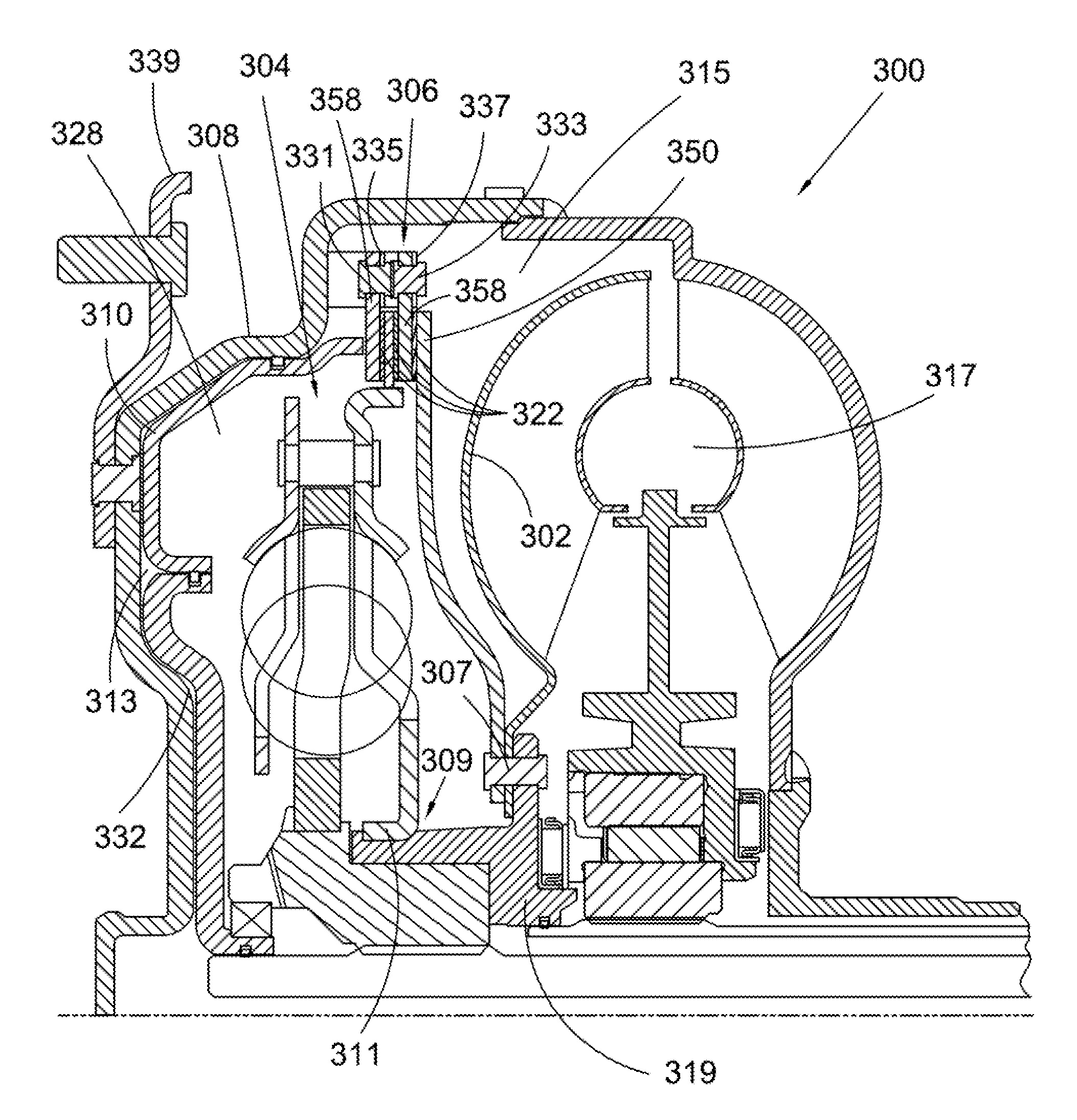 Torque converter with cooling fluid flow arrangement and arrangement for torque transfer to a damper