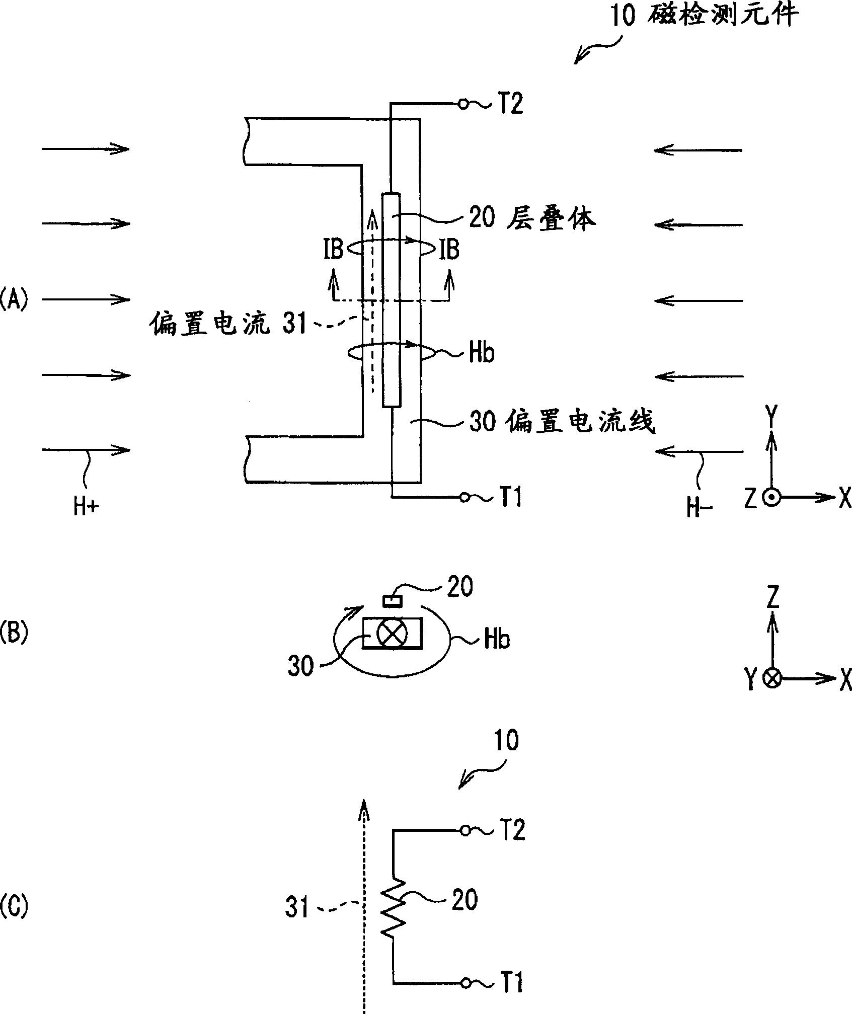 Magnetic sensing device, method of forming the same, magnetic sensor, and ammeter