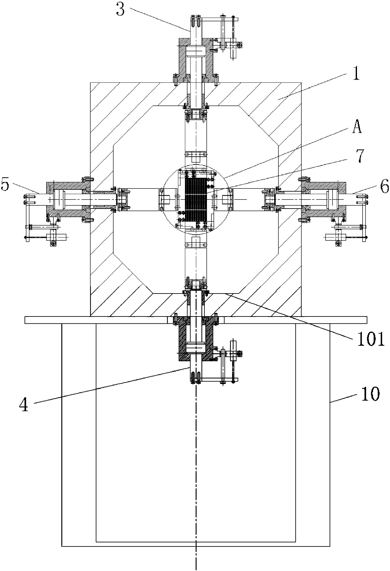 True triaxial dynamic pressure testing machine and method