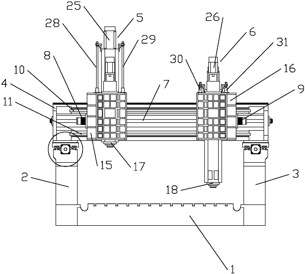 Hard rail type gantry numerical control milling machine