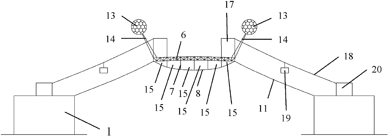 Suspension type flying airport with stringed inflatable film staggering structure