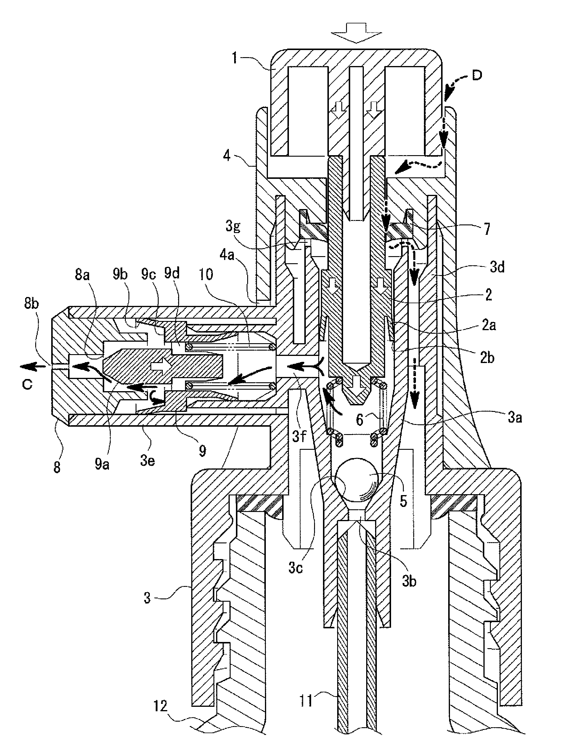 Content discharge mechanism for pump-type container and pump-type product with content discharge mechanism