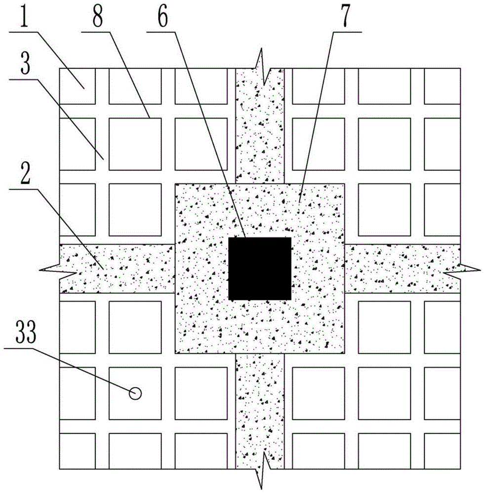 Cavity floor system cast through ribbed steel net plate for carving in place