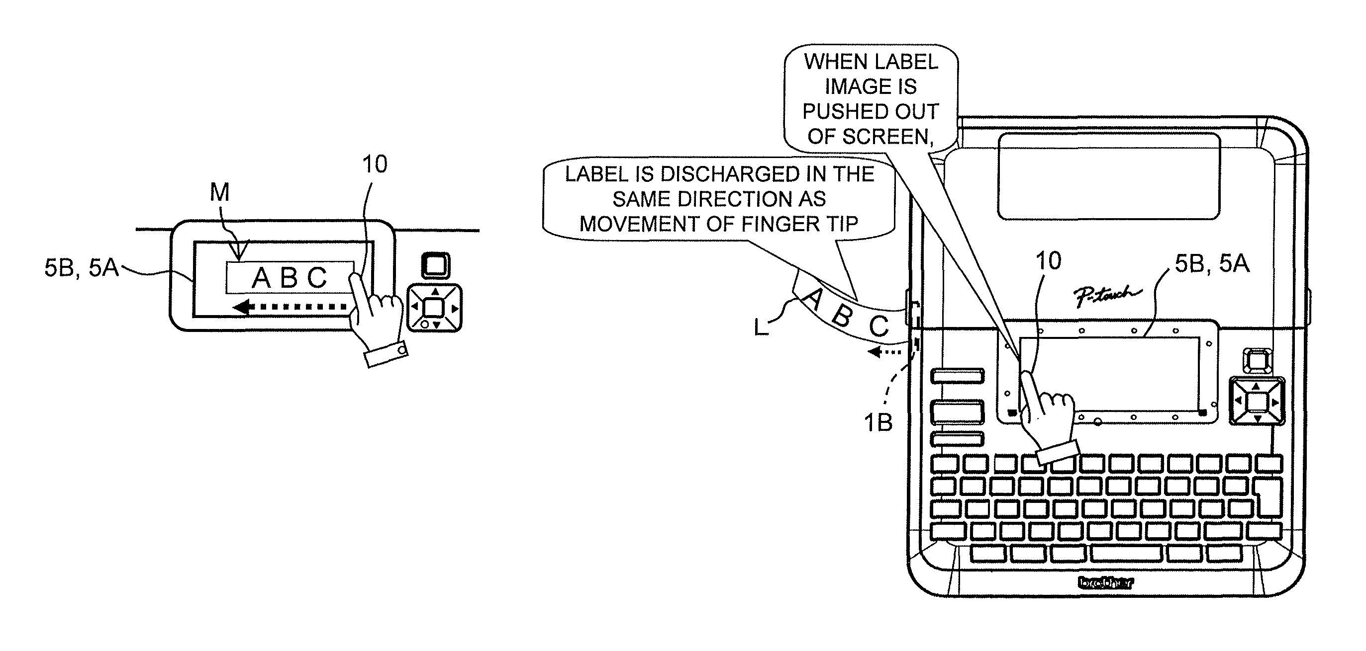 Printer with touch panel for receiving contact trajectory pattern for producing a print