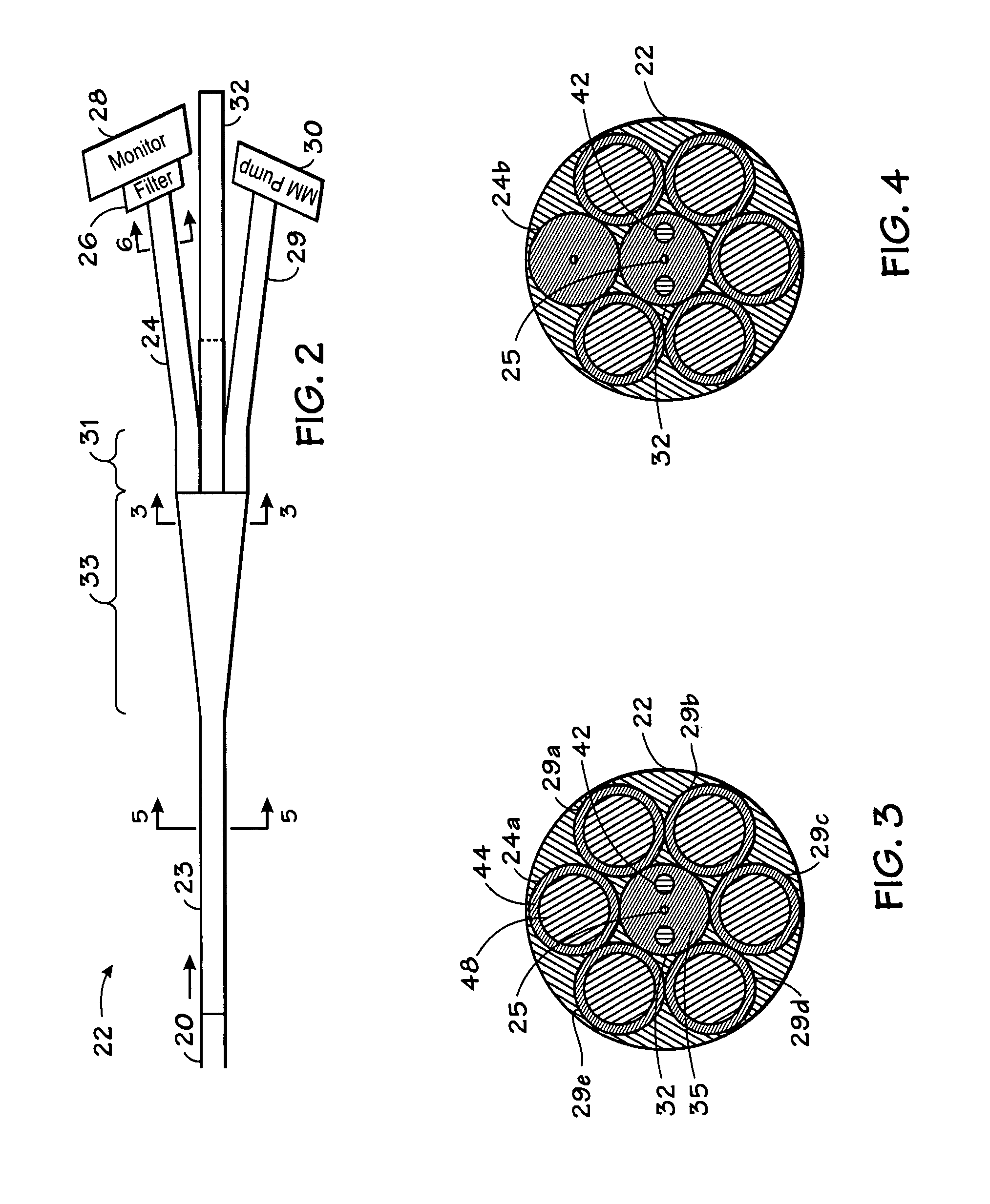 Tapered fiber bundle apparatus with monitoring capability