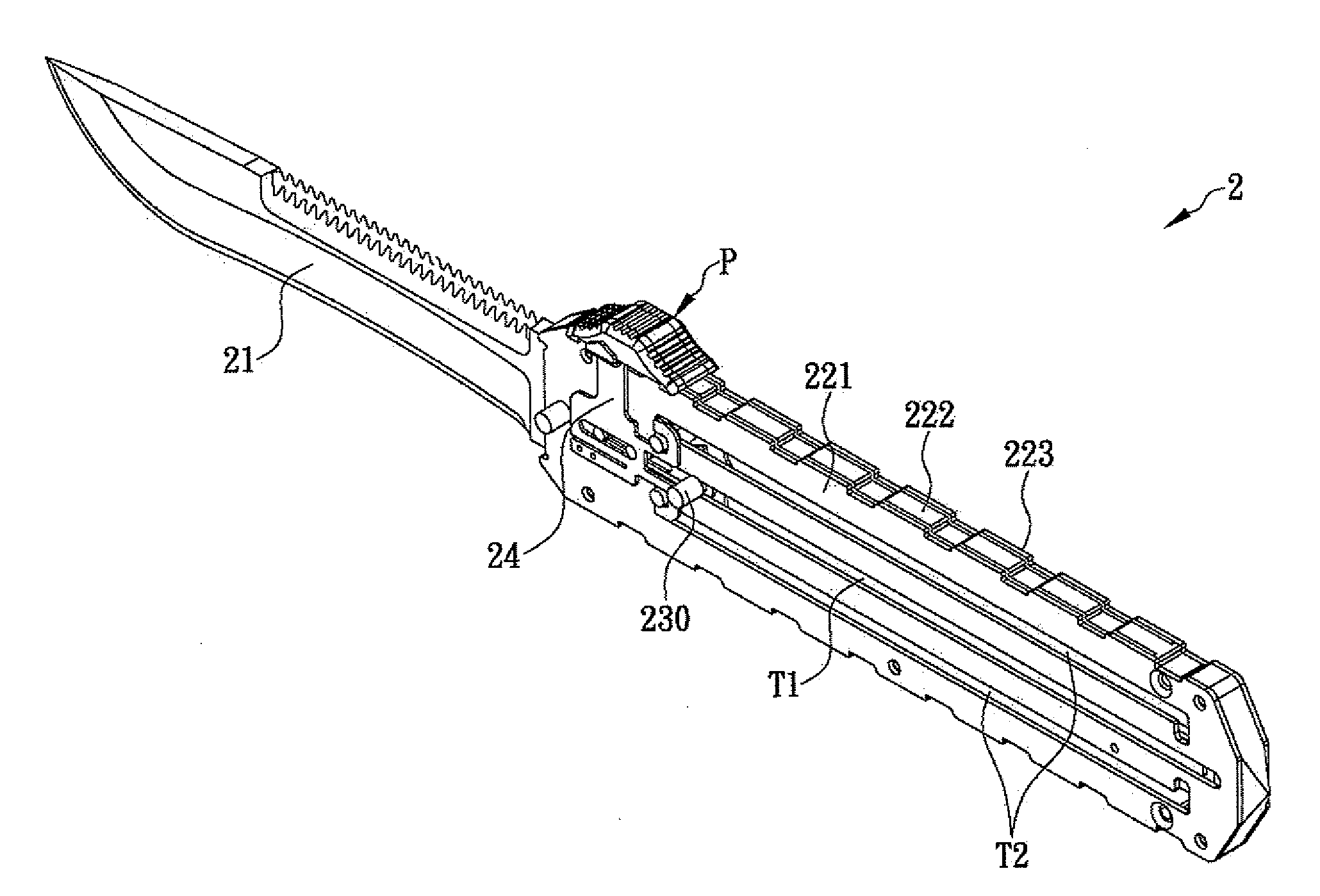 Knife having resilient elements for blade positioning