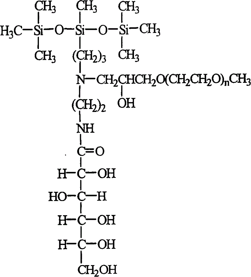 Polyglycol modified trisilicate containing glucose amide group and preparation method