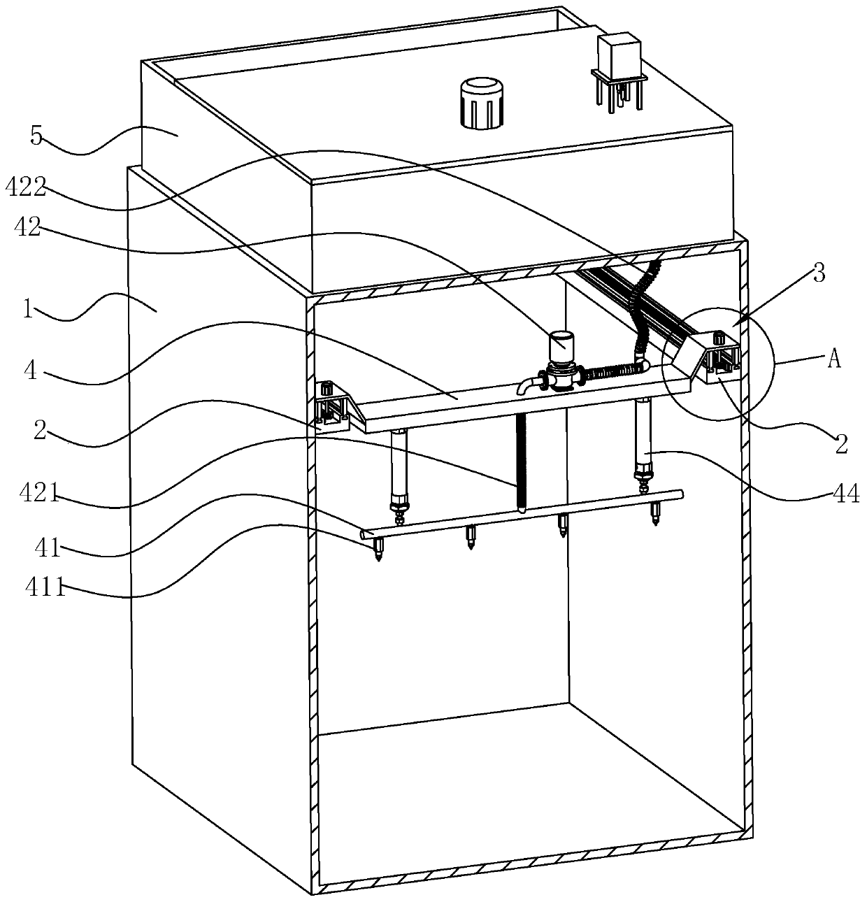 Position-adjustable space type concrete factory spraying and dust falling system