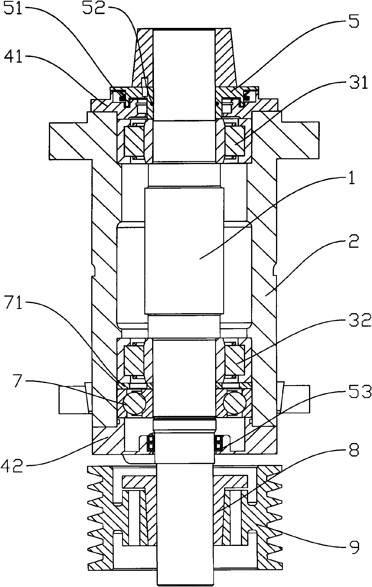 Main shaft system of vertical shaft type sand maker