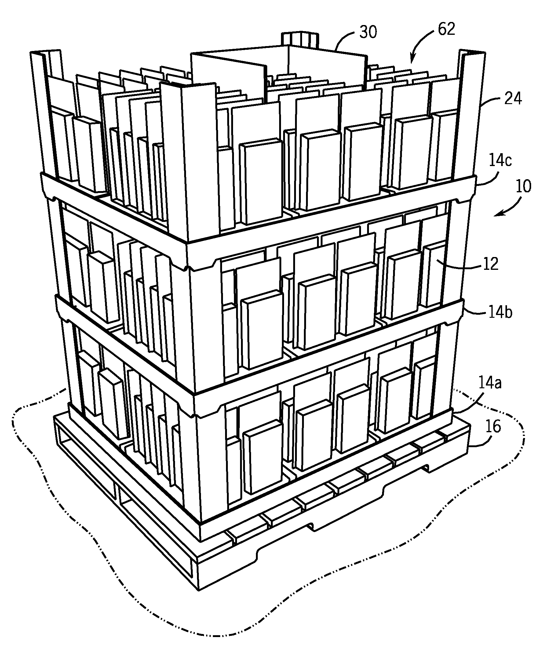 Stackable pallet system including v-shaped corner supports