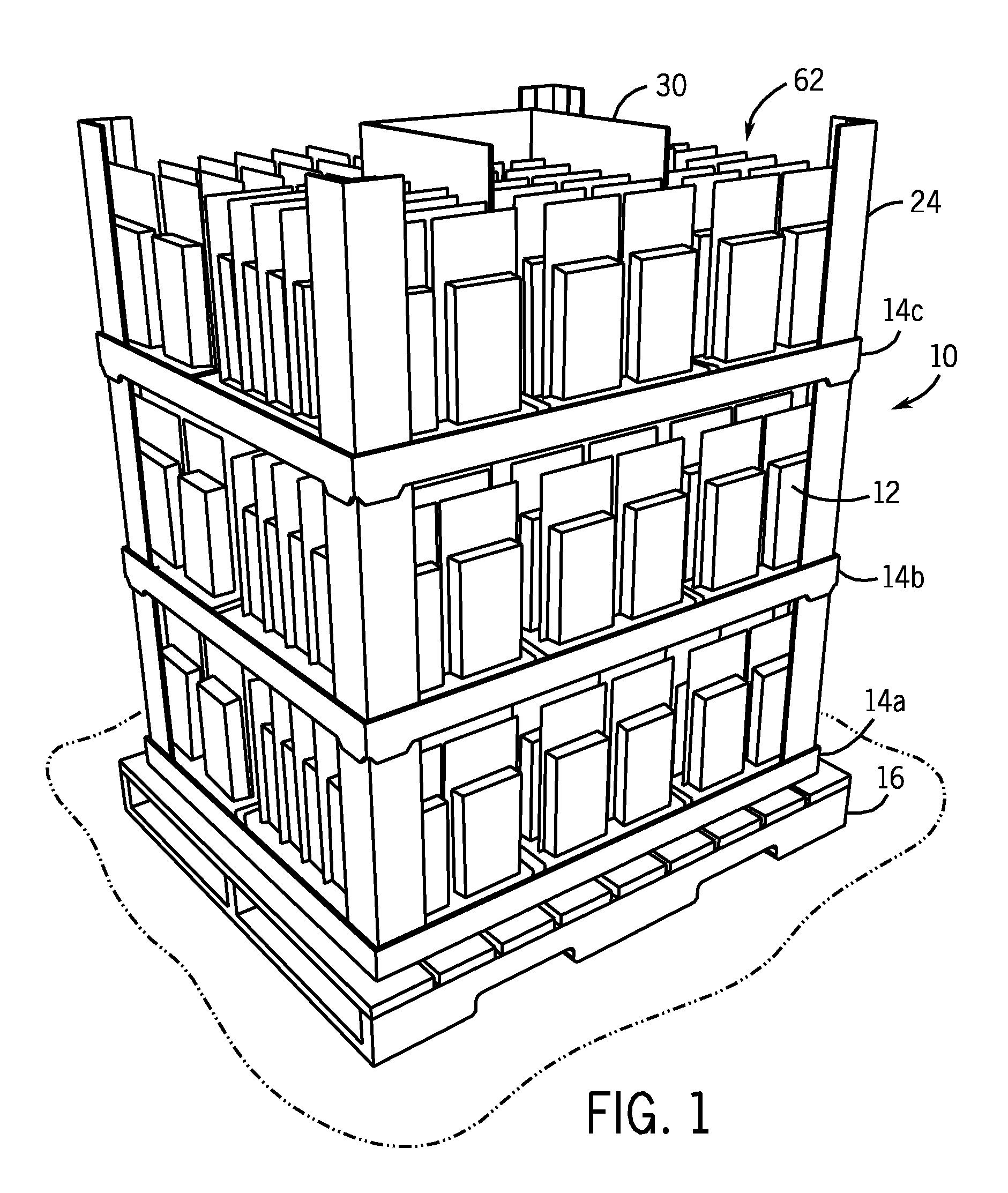 Stackable pallet system including v-shaped corner supports