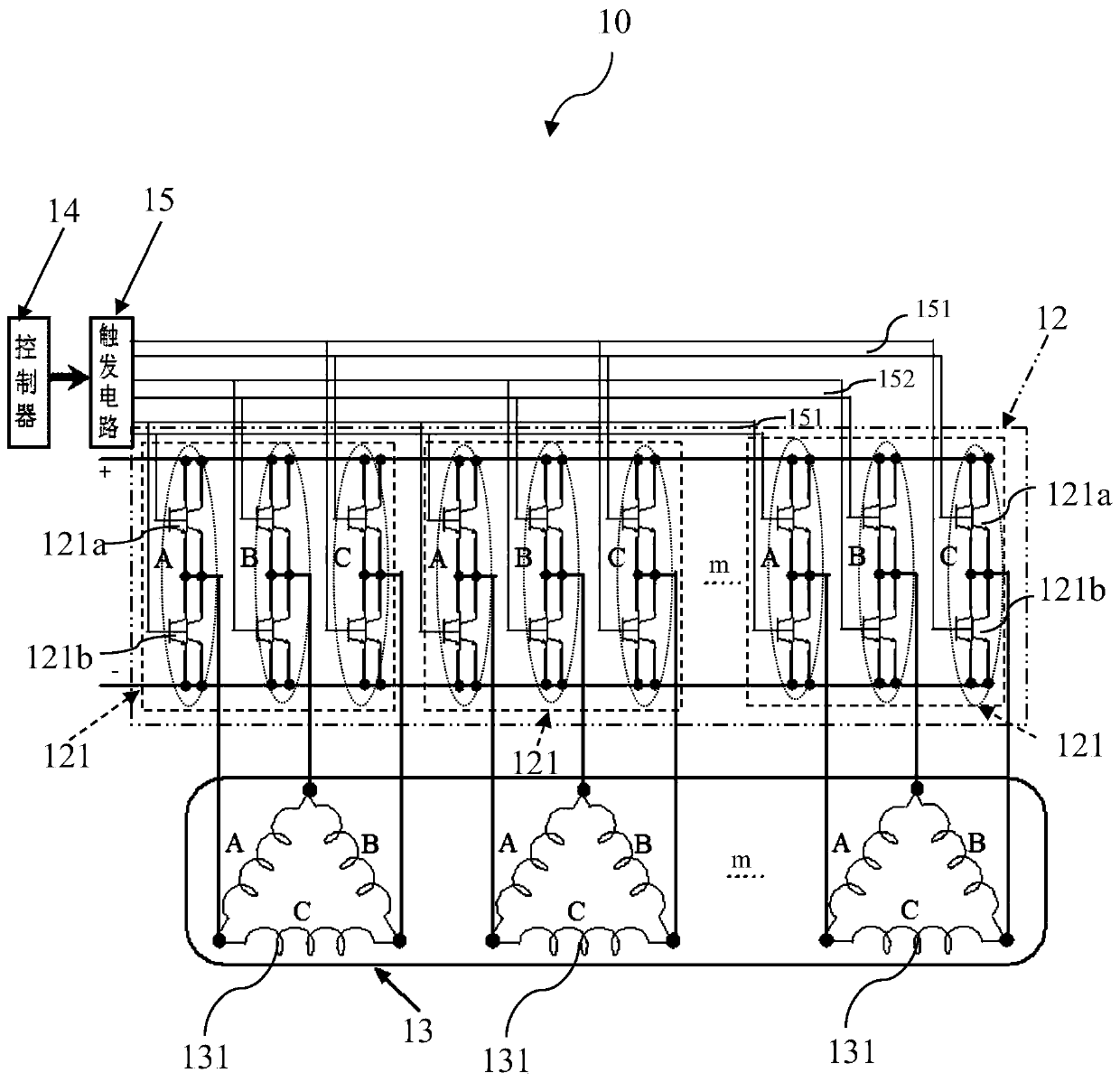 Multi-phase AC motors, inverters, electric drive components and electric devices