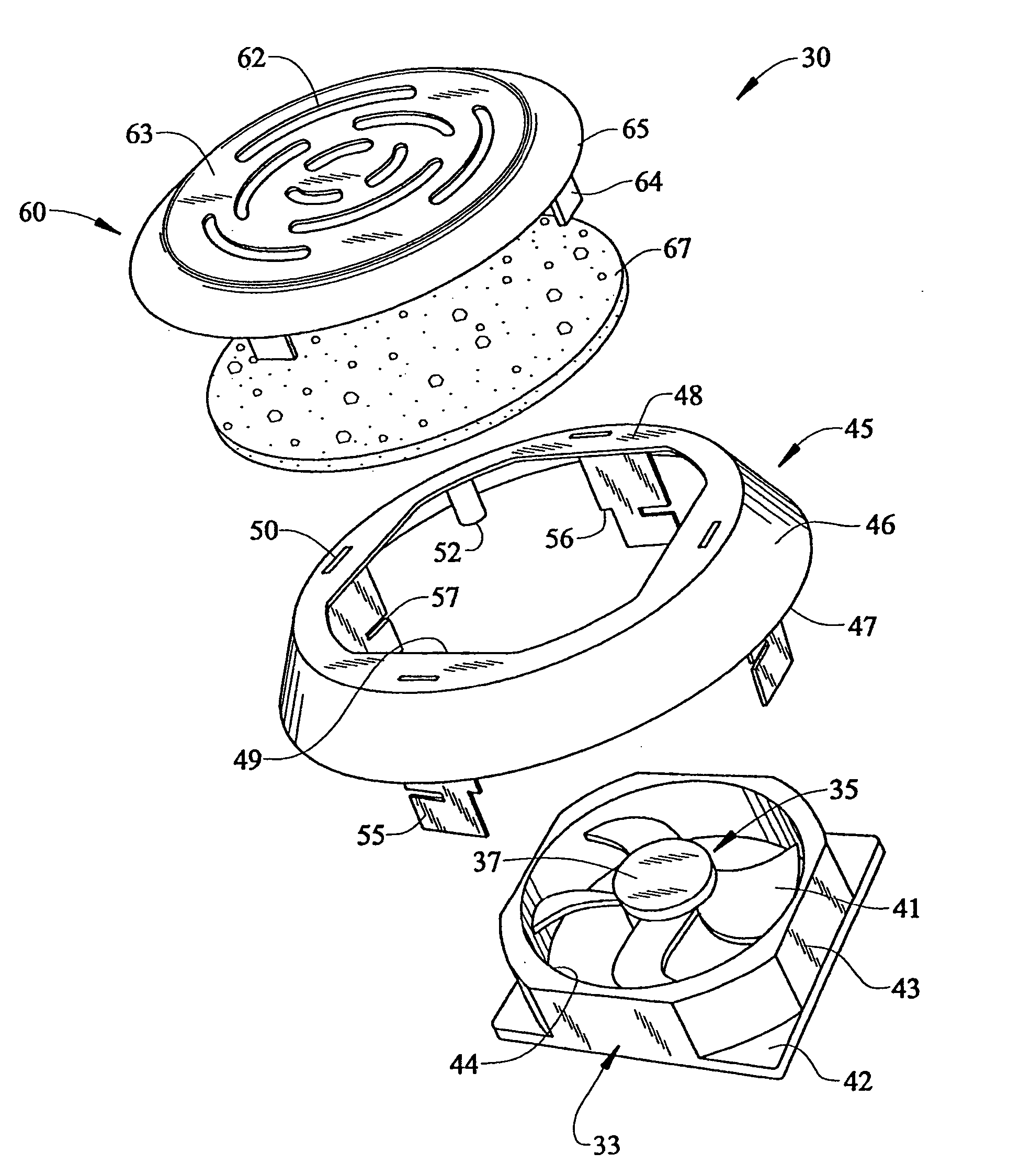 Air circulation and filtration system for a refrigerator