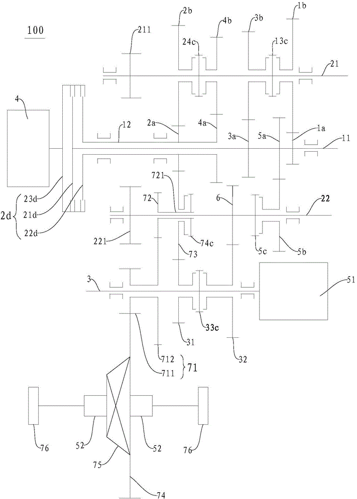 Power transmission system for vehicle and vehicle with same