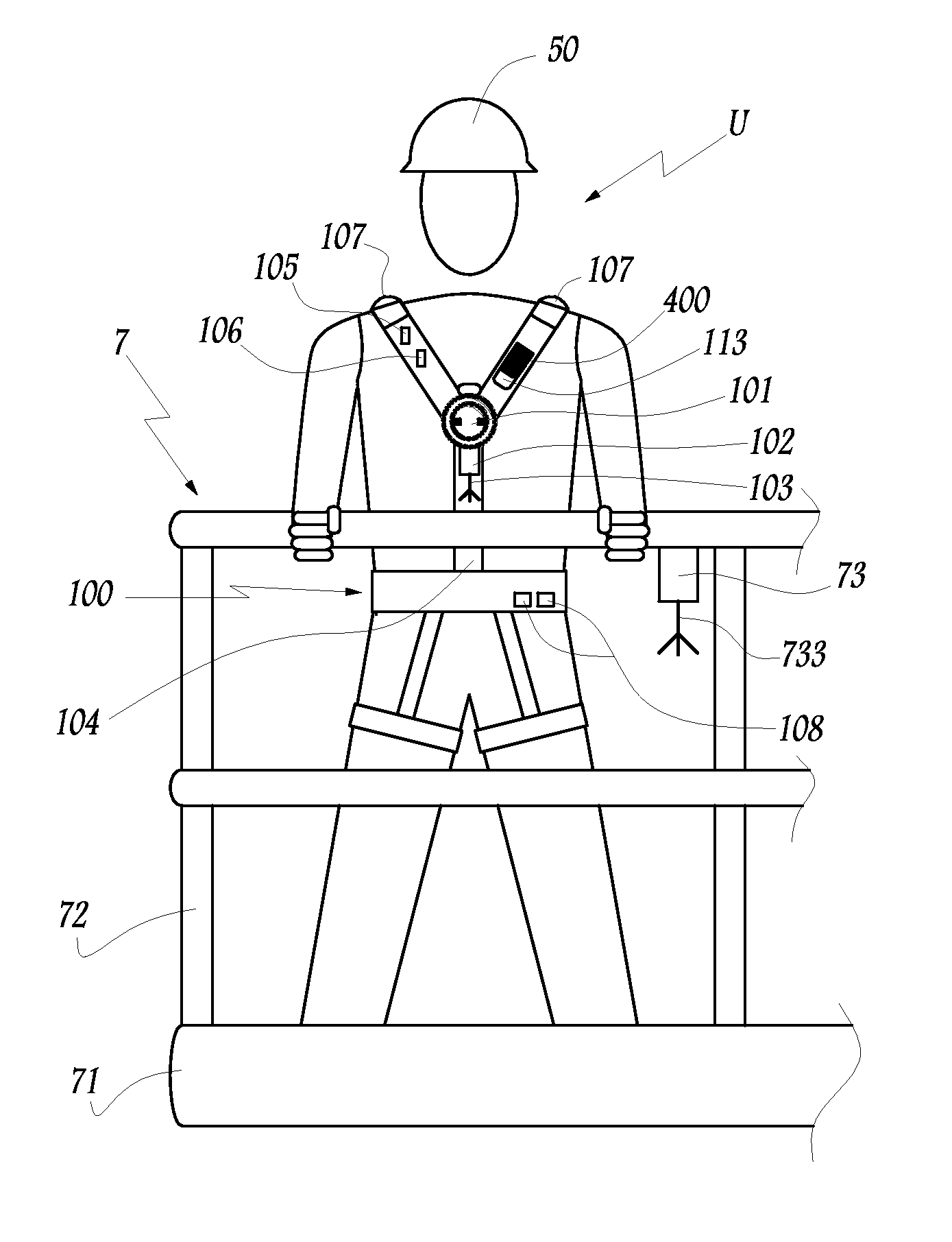 Protecting device for a user of an aerial lift and aerial lift comprising such a device