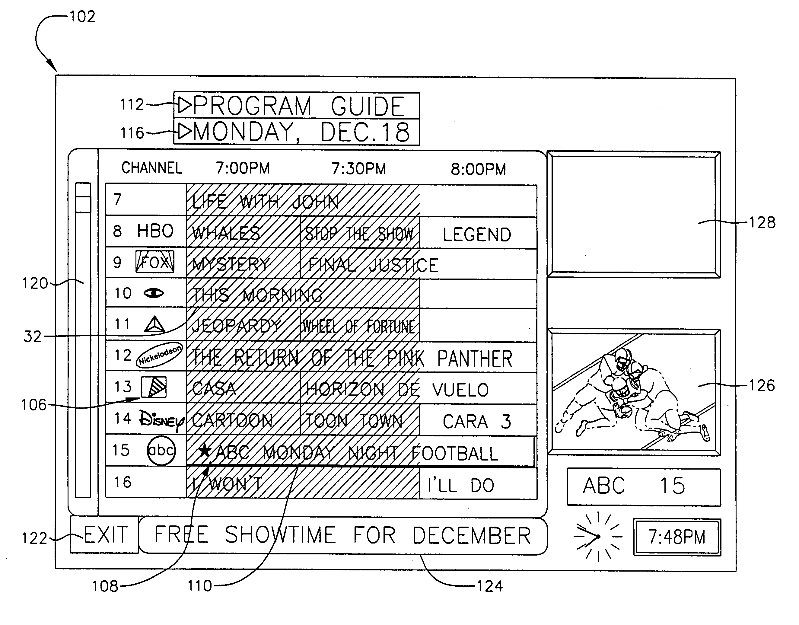 System and method for displaying advertising, video, and program schedule listing