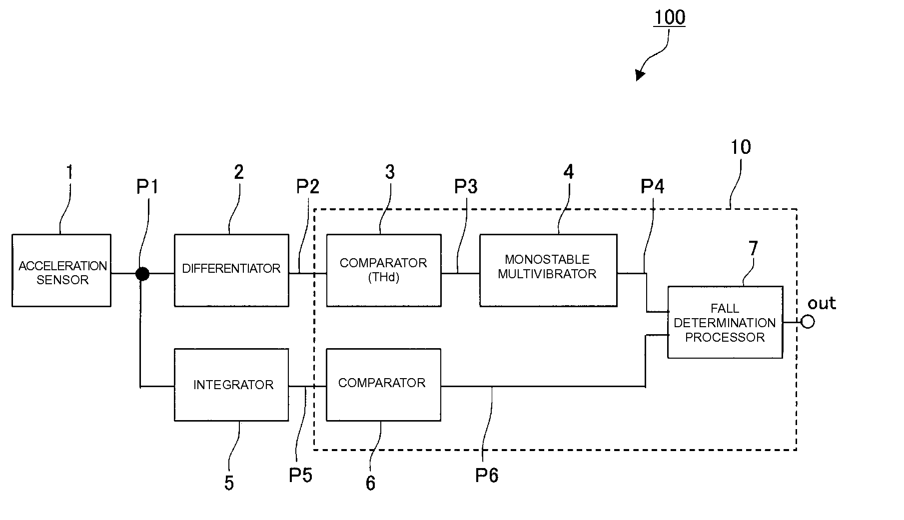 Fall detection device and magnetic disk drive