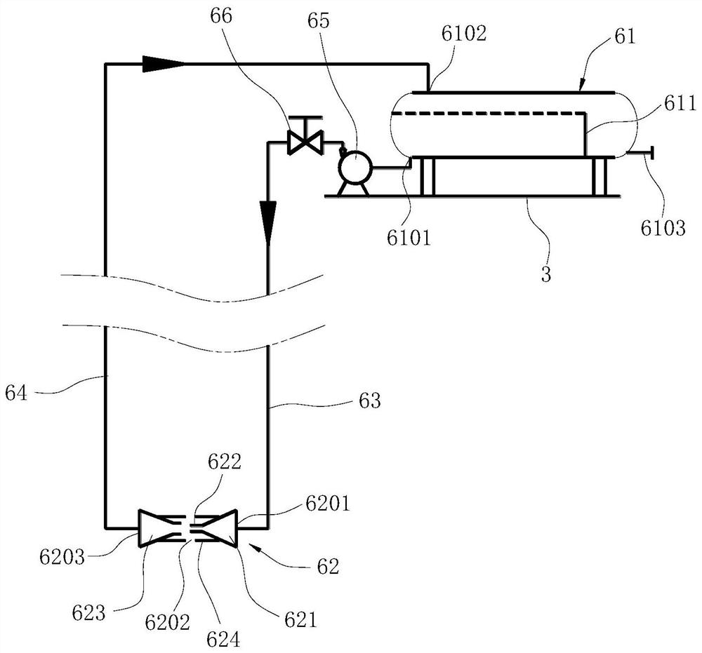 Low-temperature full-volume tank with low-liquid-level material extraction device