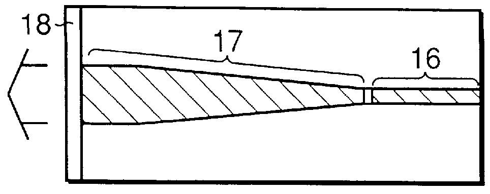 Semiconductor laser with wide side of tapered light gain region