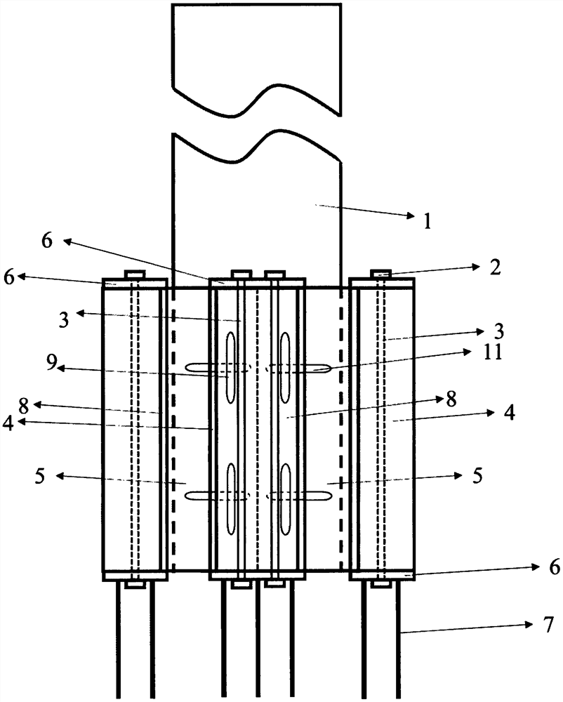 Exposed square wooden column foot prestress reinforcing device applicable to high-rise wood structure