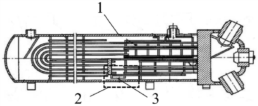 Flow guide type inlet structure of drainage cooling section of heater and design method