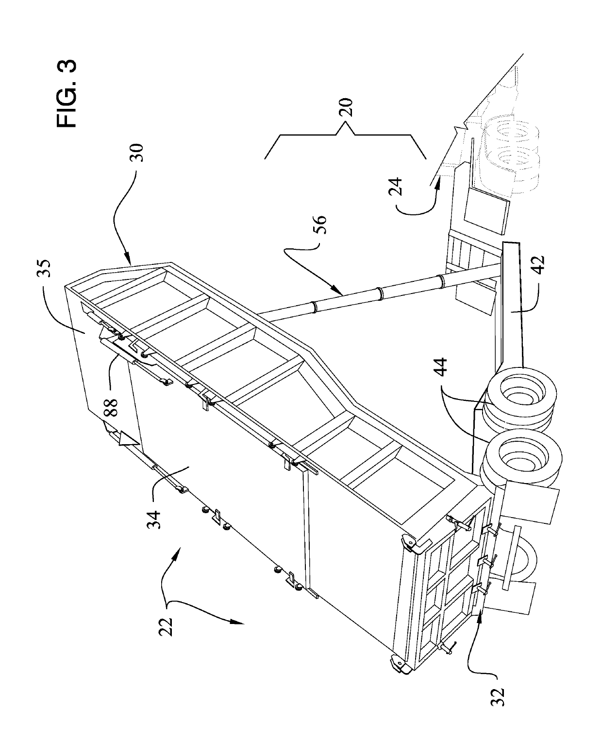 Low CG dump trailer with hydraulically latched cover