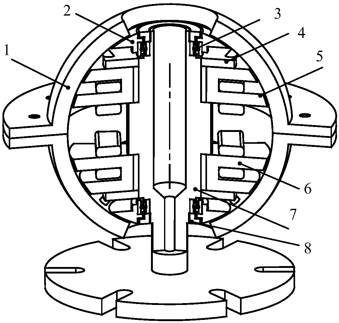 A spherical magnetic suspension bearing device