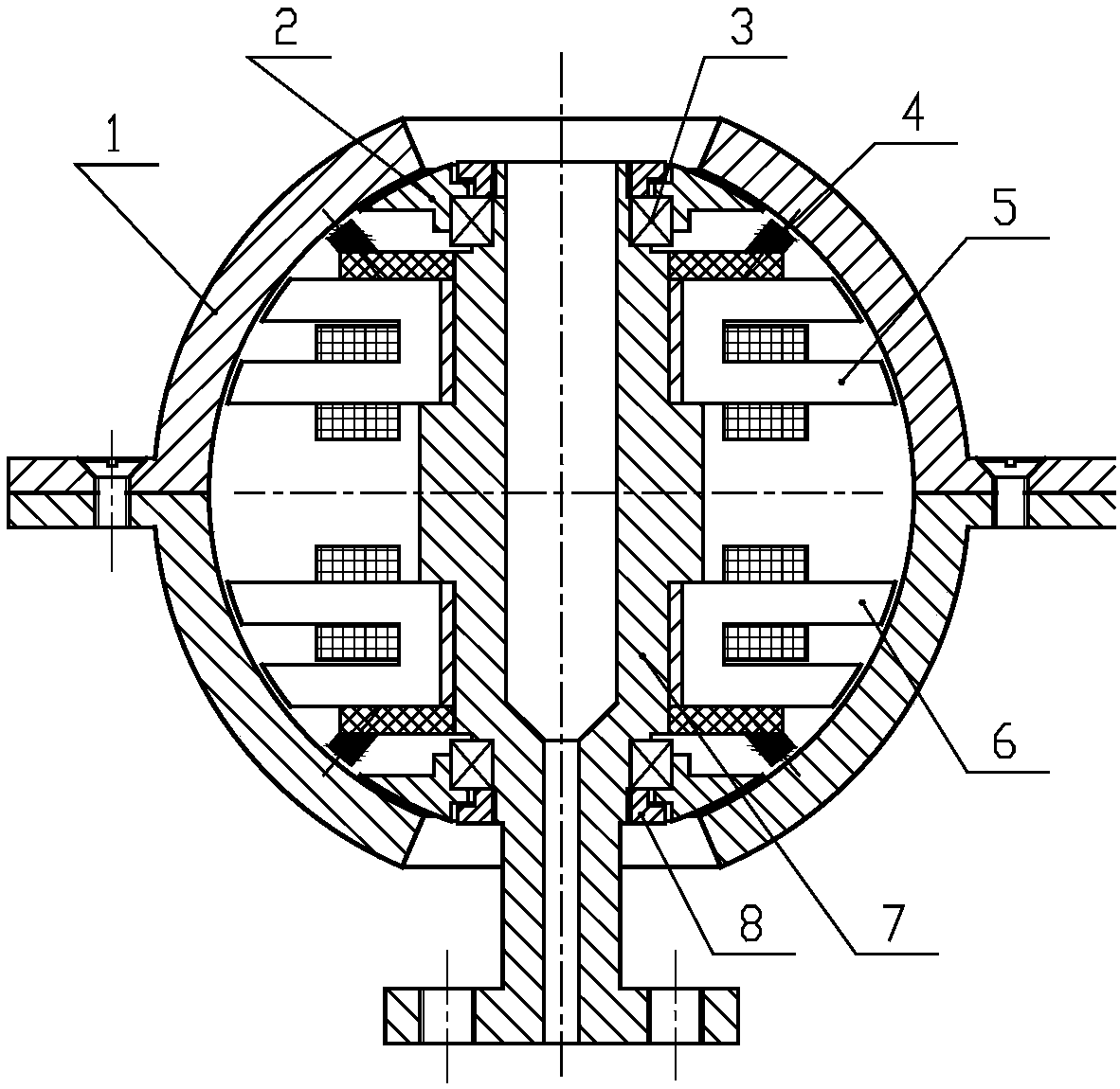 A spherical magnetic suspension bearing device